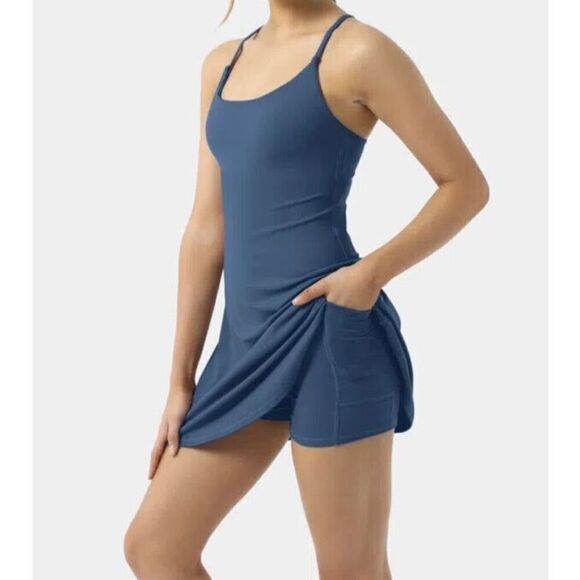 Halara Women Sz S Dark Turquoise Play It My Way Crisscross Backless Active Dress - Picture 6 of 6